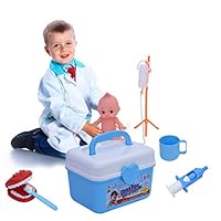 Auvem Kids Doctor Pretend Play Toy Set, 35 Pcs Educational Doctor Nurse Medical and Stethoscope Role-Play Toy Kit in Storage Box Gifts for Kids Toddlers Boy & Girl (Blue, 35 Pcs)