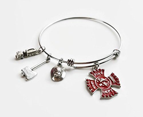 Fire Fighter Charm Bracelet Stainless Steel Expandable Bangle