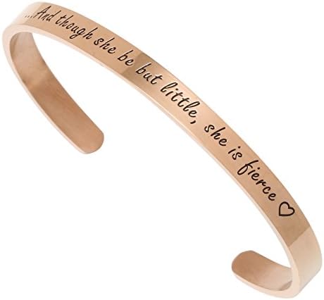 Cuff Bangle Bracelet Engraved Though she be but Little she is Fierce Inspirational Jewelry