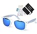 corciova Reflective Revo Large Horn Rimmed Style Uv400 Wayfarer Sunglasses Matte White Frame Blue Mirror Lens