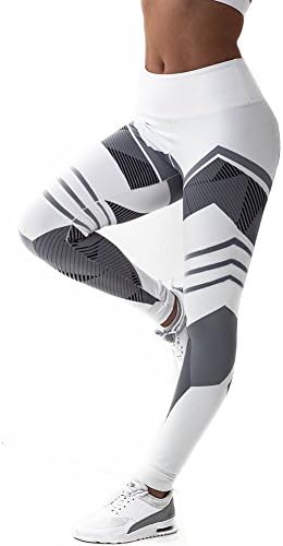 Xize High Waist Sport Leggings Women Sexy Hip Push Up Legging Yoga Jeggings Gothic Workout Fitness Pants, White, Large