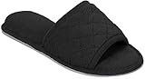 Dearfoams Women's Microfiber Quilted Terry Slippers, Black, Large / 9-10 B(M) US