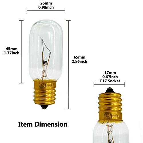 6 Pack E17 40WÂ MicrowaveÂ Bulb,T8 Tubular High Temp Resistance Incandescent Light Bulb for or Most Ge and Whirlpool Microwave Oven
