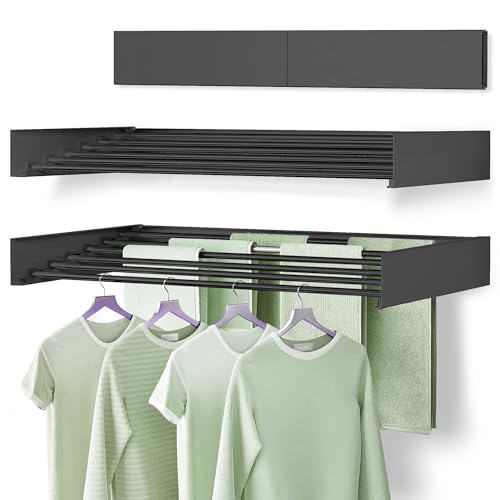 lfetav Wall Mounted Drying Rack,Collapsible Drying Racks for Laundry, Wall Mounted Clothes Rack (Black, 100cm)