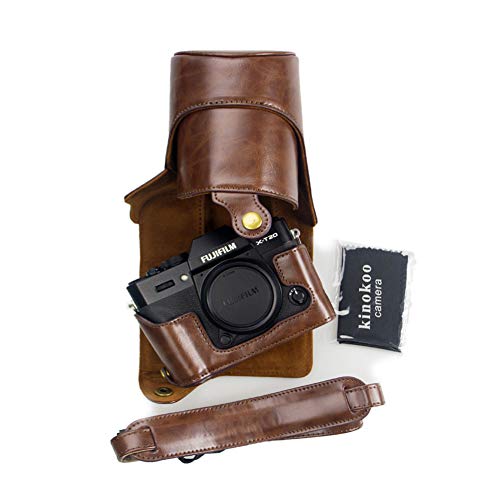 Kinokoo Étui en cuir polyuréthane pour appareil photo Fujifilm X-T20, Fujifilm X-T10 Fujifilm X-T30 et objectif de 16–50 mm, 18-55 mm avec bandoulière et chiffon de nettoyage - Image 2