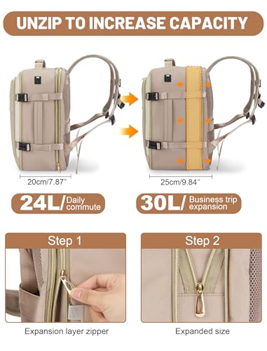 MOCOCITO Airplane Cabin Travel Backpack 40 x 20 x 25, Travel Bag for Ryanair EasyJet Hand Luggage Backpack Travel Backpack Unisex Waterproof 20L, Apricot/Brown, Fashion