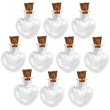 OULII Mini Glass Bottles Wish Message Bottles Craft Glass Bottles with Cork, Pack of 10, Love Heart Shape, Clear
