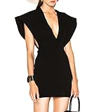 Sunlen Women's Deep V Black Bandage Mini Dress SL14299