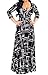Womens Sexy V Neck 3/4 Sleeve Floral Long Maxi Dresses Casual Loose Party Plus Size Dress with Belt