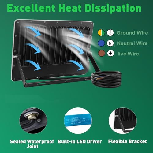 ANNIFUNLY 200 W LED Outdoor Floodlight, 20000LM Super Bright Floodlight, 6500 K Cool White, Floodlight IP67 Waterproof for Garage, Garden, Patio, Park