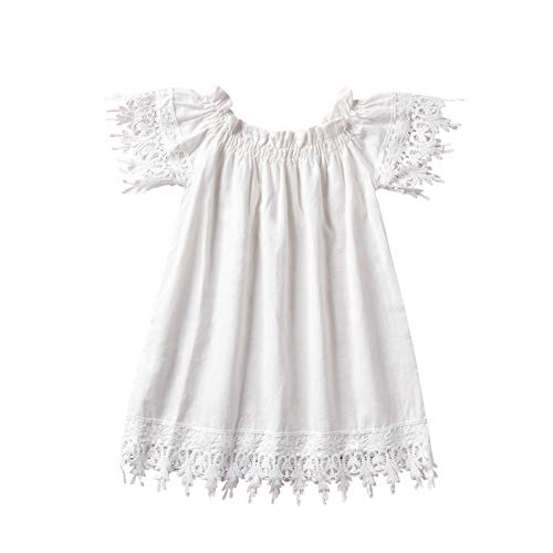 Kids Baby Girls White Off Shoulder Lace Dress Toddler Infant Baby Girls Summer Linen Clothes 