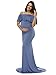 JustVH Women's Off Shoulder Ruffles Maternity Slim Fitted Gown Maxi Photography Dress Denim Blue