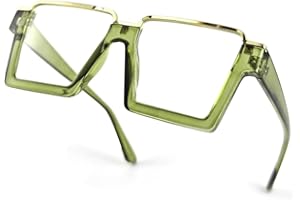 Laemzinv Oversized Square Blue Light Glasses for Women, Large Semi Rimless Thick Frame Reading Blocker LA044