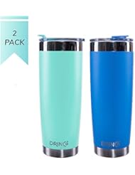 Drinco - Stainless Steel Tumbler | Double Walled Vacuum Insulated Mug With Spill Proof Lid For Hot & Cold Drinks | Aqua Blue | Perfect for Hiking, Camping & Traveling | BPA Free | 20oz Twin pack