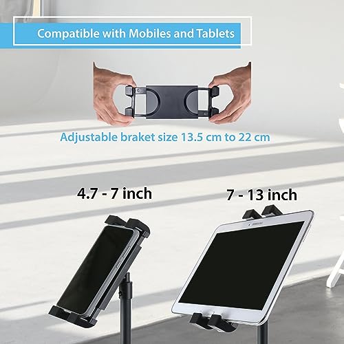 Techno mounts Adjustable Telescopic Tripod Tablet Stand – Universal Floor Holder for iPad, Galaxy Tab & Mobile Phones (6"–13")