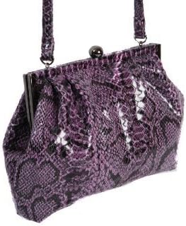 Purple mock snakeskin vintage small evening handbag with shoulder strap by Olga Berg