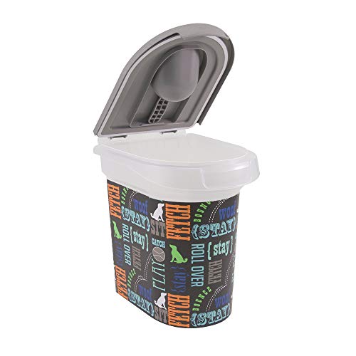Paw Prints 15 Pound Pet Airtight Food Storage Container, Wordplay Design, Includes Snap-in 1 Cup Measured Scoop, 12.5 x 9.75 x 13.38 Inches, 37715