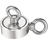Wukong Second-Generation Neodymium Fishing Magnets (Double-Sided Magnetic) Round Neodymium Magnet with Eyebolt, Combined 600 LBS Pulling Force, 2.36" Diameter - Magnet for River or Lake Fishing.