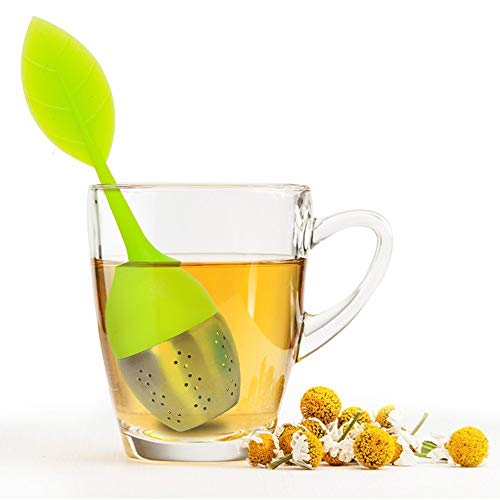 CHuangQi (Set of 2) Tea Infuser Leaf Strainer Handle with Steel Ball Silicone Leaf Lid, Green - Thumbnail 3