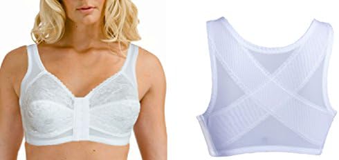 Front Fastening White Lace Non Wired Bra Back Posture Support 36-44 D, DD, E