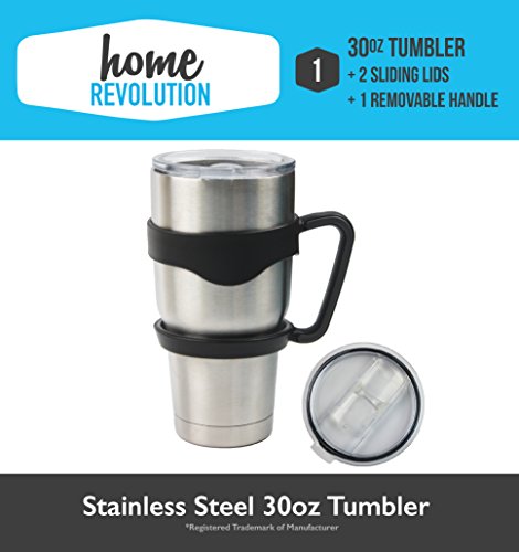 HomeBev 30 oz Stainless Steel Tumbler Drinkware with Removable Handle + 2 Sliding Lids