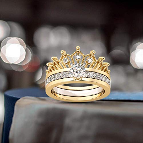 WYILIY Ring Round Diamond Wedding Band Accessory Rings Intertwined Crossover Statement Ring Fashion Gold Silver Plated Finger Rings Costume Size 5-11 (Size 5, Crown)