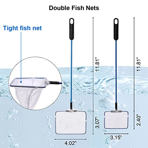 Fish Tank Cleaner Magnetic Floating Glass Cleaning Brush, Fish Net, Siphon Gravel Cleaner Water Exchanger - Aquarium Cleaning Tools Scratch-Free Scrubber Vacuum Algae Scrapers Kit 4 Packs Small