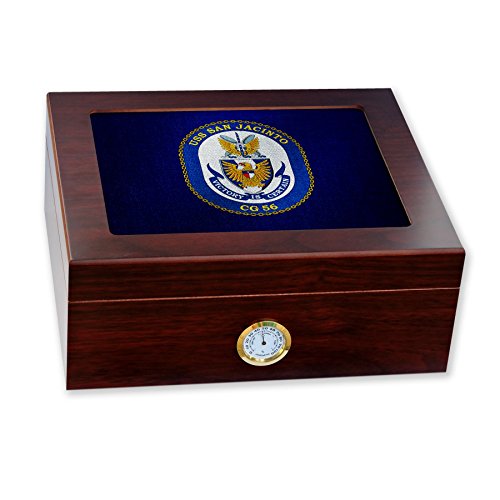 Premium Desktop Humidor - Glass Top -US Navy USS San Jacinto (CG 56), cruiser emblem (crest)