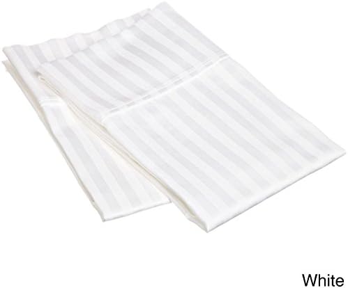 Stripe Pattern White color Queen Size Ultra Soft 600 Thread Count 2 Piece Pillow Case Set 100% Egyptian Cotton Collection Wrinkle Resistant, Stain-free, Luxury and Durable