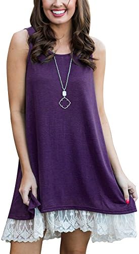 BELAMOR Casual Sleeveless Tunic Tops for Leggings for Women Purple,L