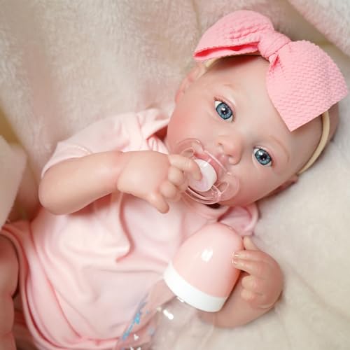 Bebê Reborn Silicone Boneca Menina Realista Olhos Azuis 48cm Pode Dar Banho