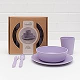 Bobo&Boo Bamboo 5 Piece Children’s Dinnerware, Lilac Purple, Non Toxic & Eco Friendly Kids Mealtime Set for Healthy Infant Feeding, Great Gift for Baby Showers, Birthdays & Preschool Graduations