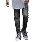 Feinste Men's Slim Fit Distressed Denim Biker Jeans (32W, Blue)