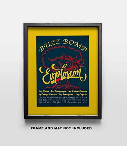 Buzz Bomb Drink Recipe Art Print - 11x14 Unframed Photo Print - Fun Gift For Those Who Love a Cocktail. Looks Great in a Dorm Room, Game Room, Home Bar or Man Cave- Limited Time Intro Price