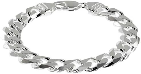 AvesanoMen's Wide Curb Chain, 11 mm, in 925 Sterling Silver. Men's Silver Bracelet, Curb Bracelet, Length 19 cm - 23 cm, 102044-0