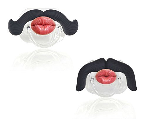 Maven Gifts: Babystache Kissable Mustache Pacifier 2-Pack – Kissable Black Barber with Kissable Black Professional – Unisex and Safe for All Ages