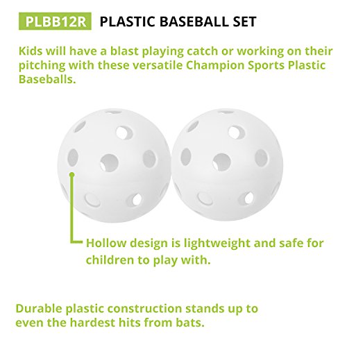 Champion Sports White Plastic Baseballs Hollow Balls for Sport