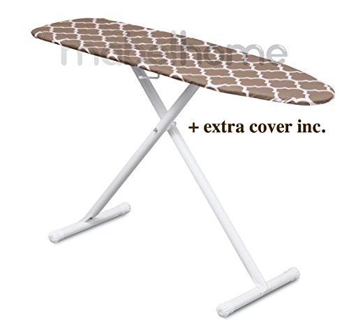 Mabel Home T-Leg Adjustable Height ironing Board with Light-Brown/White Patterned Cotton Cover, + Extra Cover