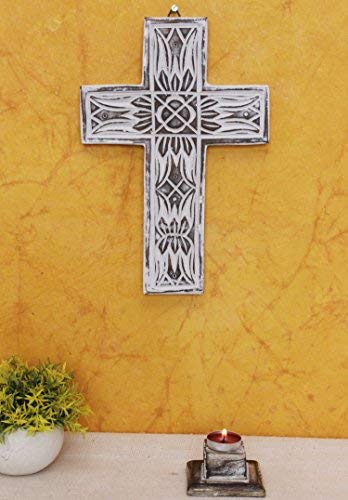 The StoreKing Wooden Decorative Wall Cross French Handmade Plaque Religious Altar Cross Home Living Room Home Decor (Design9)