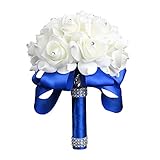 StillCool Still Royal-blue Crystal Pearl Silk Roses Bridal Bridesmaid Wedding Bouquet (18cm24cm, Royal-blue)