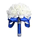 StillCool Wedding Bouquet Crystal Pearl Silk Roses Bridal Bridesmaid Wedding Hand Bouquet Artificial Fake Flowers (18cm x 24cm, Royal-blue)