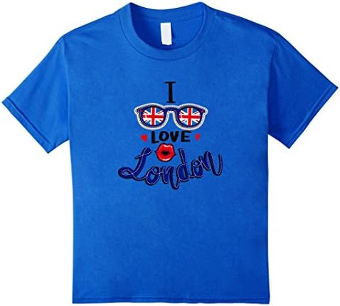 Kids England Flag On Glasses I love London Kiss Lips T-Shirt 6 Royal Blue