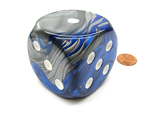 Blue and Steel Gemini With White Pips 50mm (2in) D6 Die Chessex