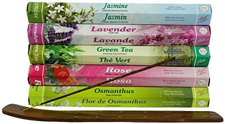 YINECO 100PCS Incense Sticks Lavender Rose Jasmine Osmanthus Green Tea 5 Popular Incense Flavors Great for Aromatherapy (with Free Burner)