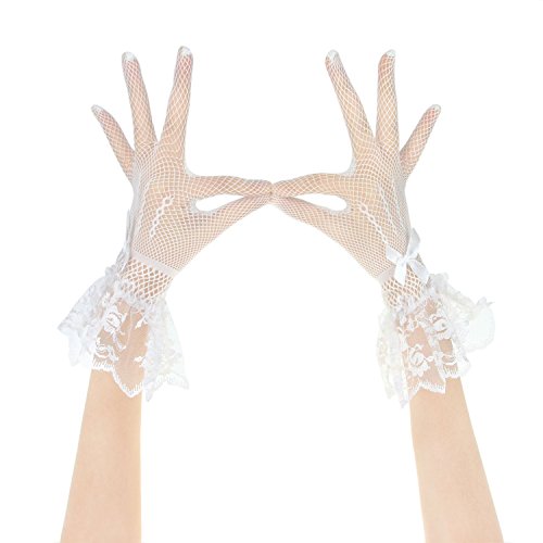 Manfei Women Lace Short Bridal Gloves Wedding Gloves for Prom Party Costumes (Ivory)