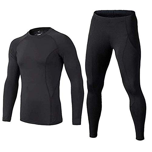 BUYKUD Kids Boys Long Sleeve Base Layer Compression Underwear Athletic Shirt Tights Top Bottom Set