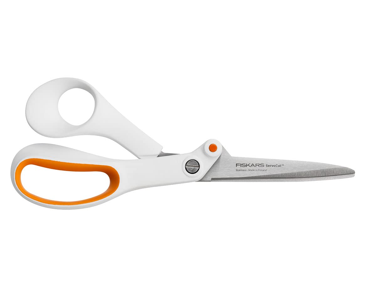 Fiskars Amplify Razor Edge, All Purpose Scissors, Length: 21 cm, Stainless Steel Blade/Plastic Handles, White/Orange, 1005223