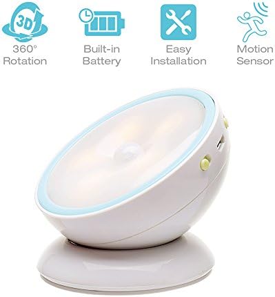 Glolux 360 Degree Rotation LED Montion Sensor Night Light, Built-in Rechargable Battery Powered Closet Cabinet Porch Light (Daylight)