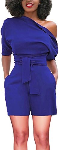 Veroge Women's Sexy One Shoulder High Waisted Wide Leg Jumpsuit with Belt