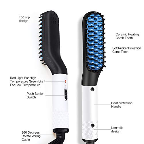 Quick Beard Straightener Brush, Electric Hair Straightening Comb Styling Comb Hair Straightener Heat Brush Magic Massage Comb Electric Hair Tool for Men